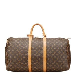 LOUIS VUITTON Authentic Brown Monogram Leather Keepall 55 Boston Bag